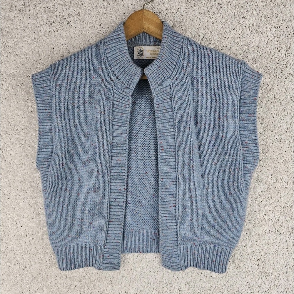 Vintage‎ Winona Knits Vest Womens Medium Open Front Cropped Blue Made In USA